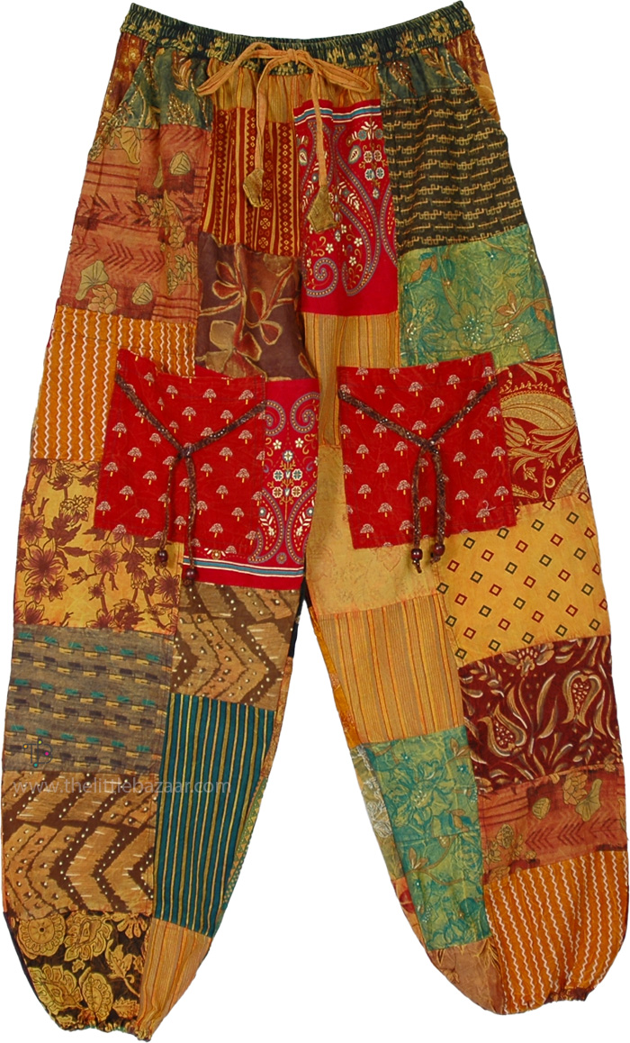 Saffron Hue Patchwork Hippie Harem Pants