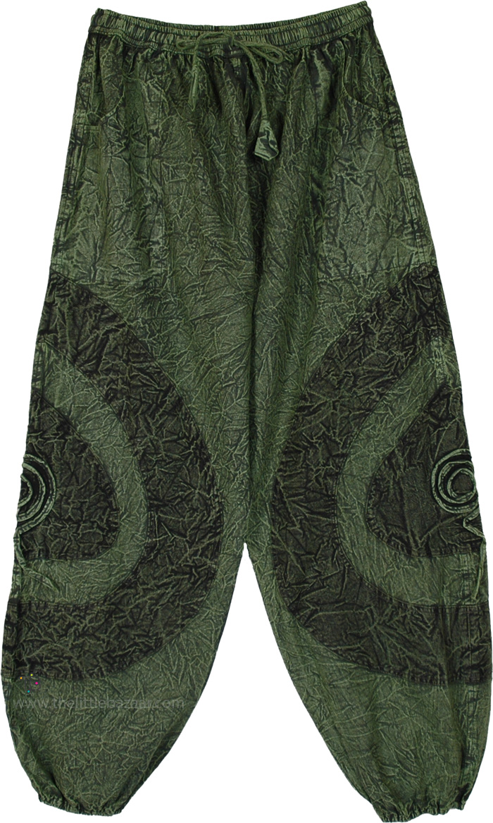 Olive Vortex Cotton Boho Harem Pants