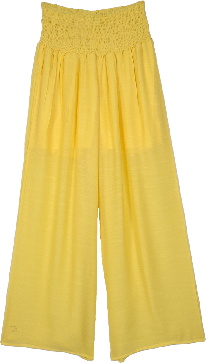 Marigold Magic Wide-Leg Flowy Pants, Sunshine Flowy Smocked Waist Beach Pants