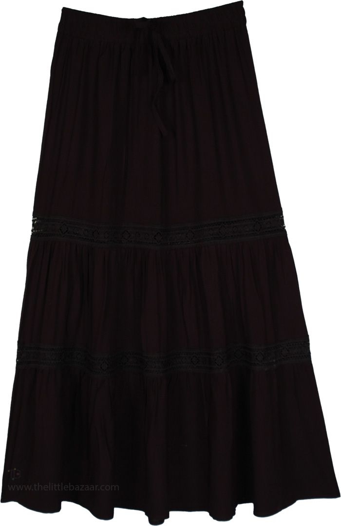 Obsidian Lace Tiered Cotton Maxi Skirt