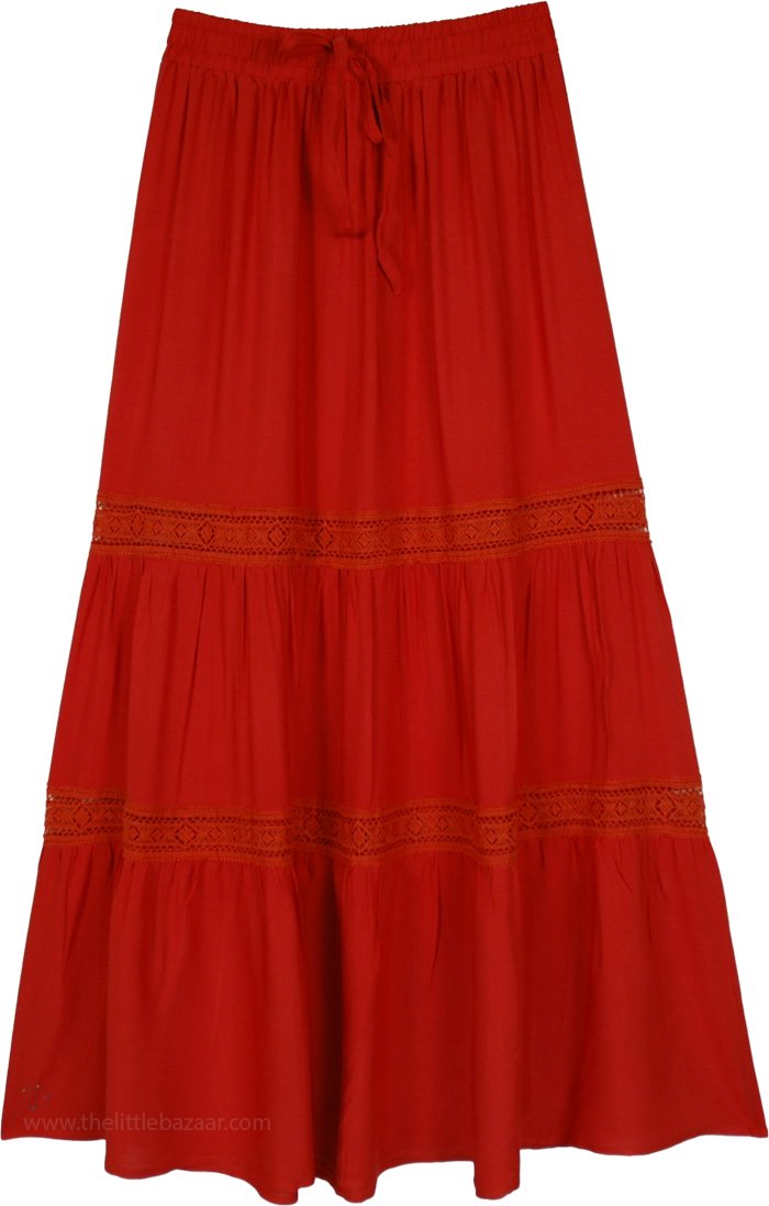 Crimson Scarlet Lace Tiered Maxi Skirt