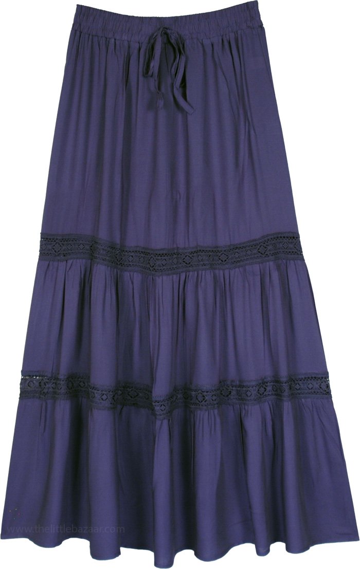 Sapphire Blue Lace Tiered Cotton Maxi Skirt