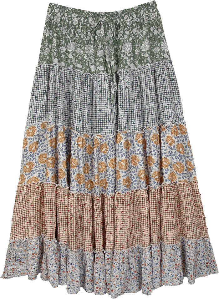 Cottage Garden Boho Multi-Print Tiered Skirt