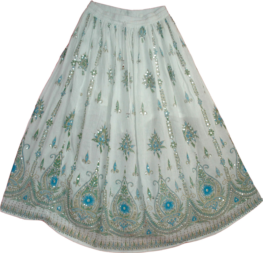White Sequin Knee Length Skirt  