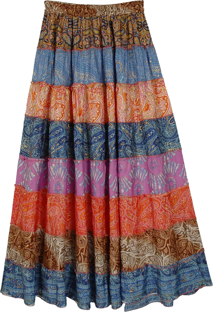 Gold Shimmer Tiered Maxi Long Skirt