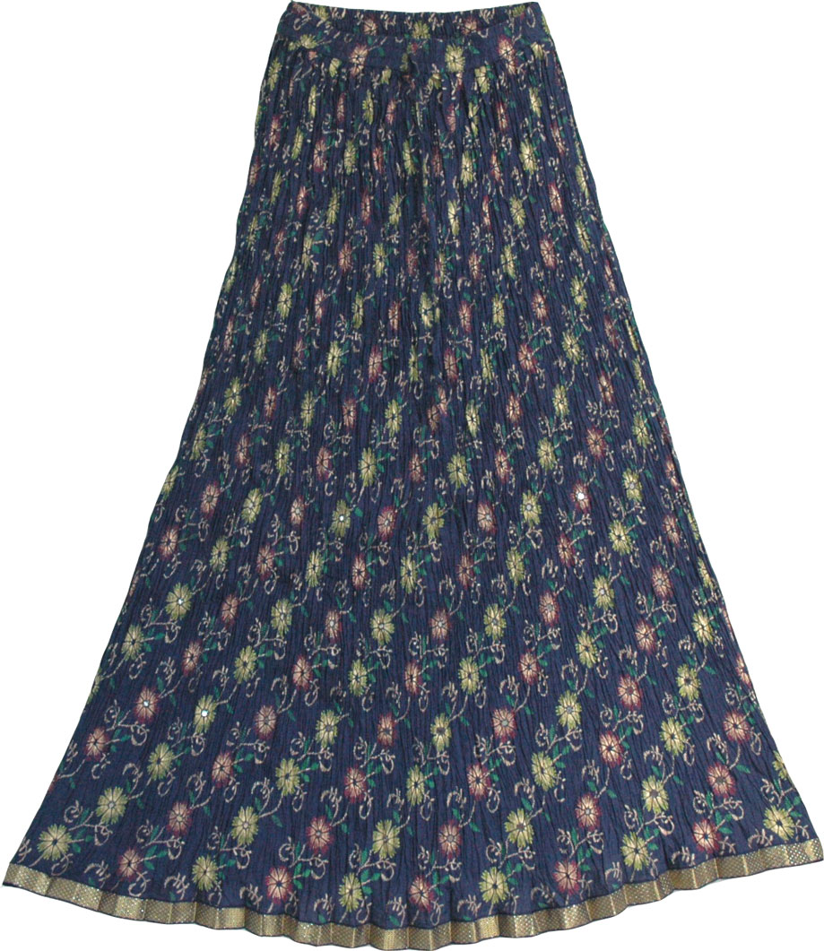 Navy Blue Crinkle Long Skirt 