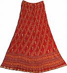 Red Womens Long Skirt with Crinkle