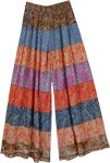 Pink Blue Floral Panel Pants with Flare [5886]