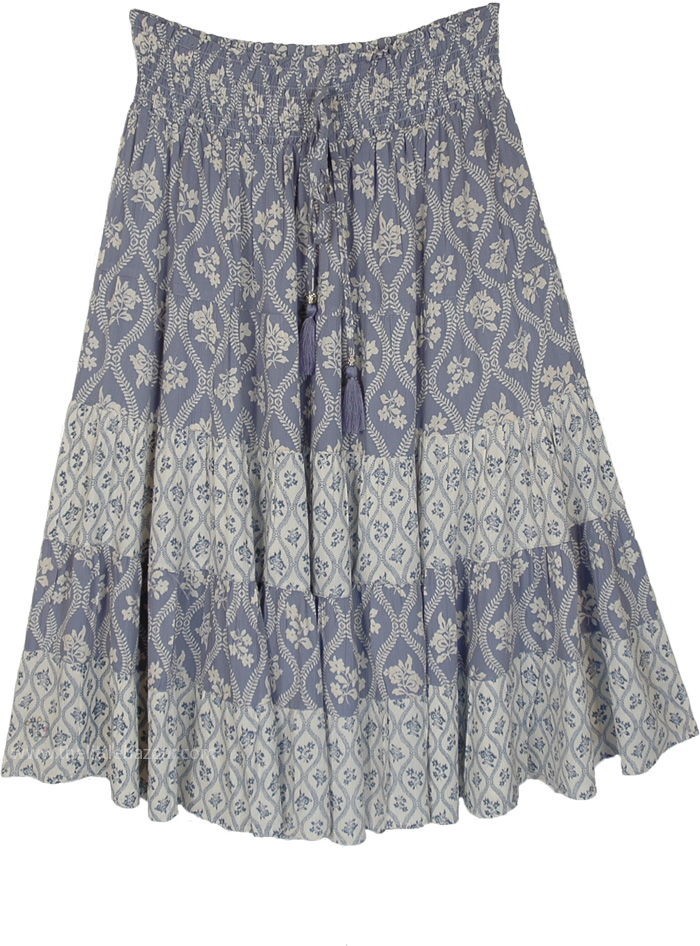 Powder Blue Full Swing Printed Tiered Midi Skirt