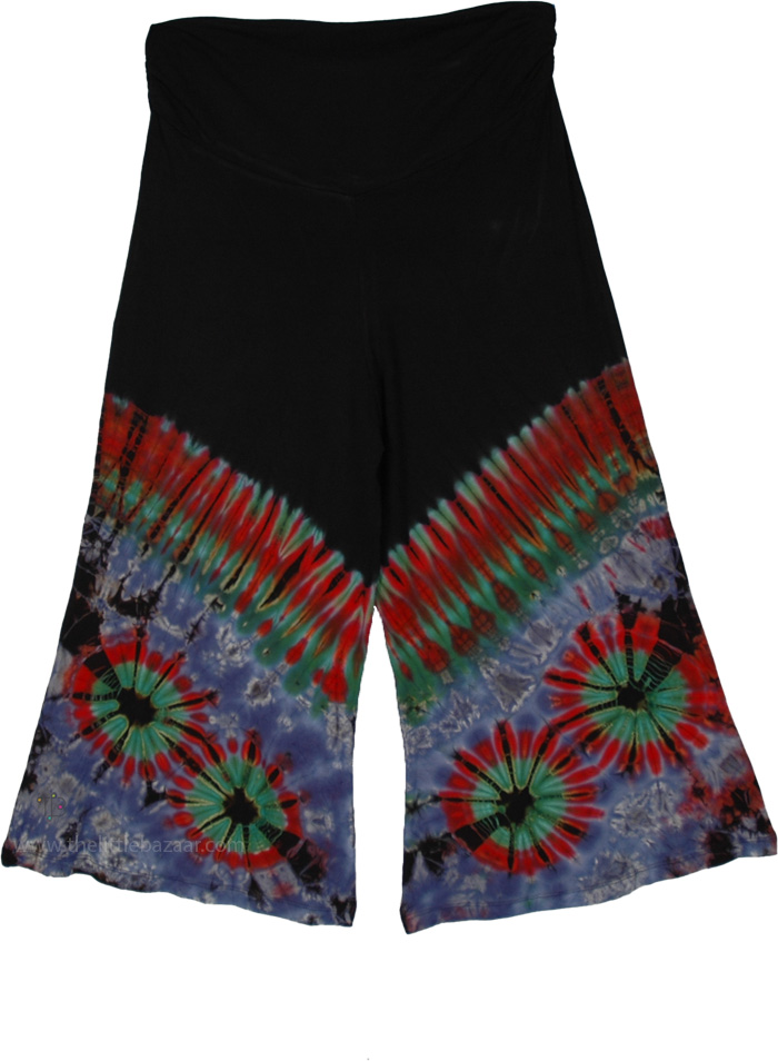 Fiery Spiral Tie Dye Stretchy Wide Leg Capri