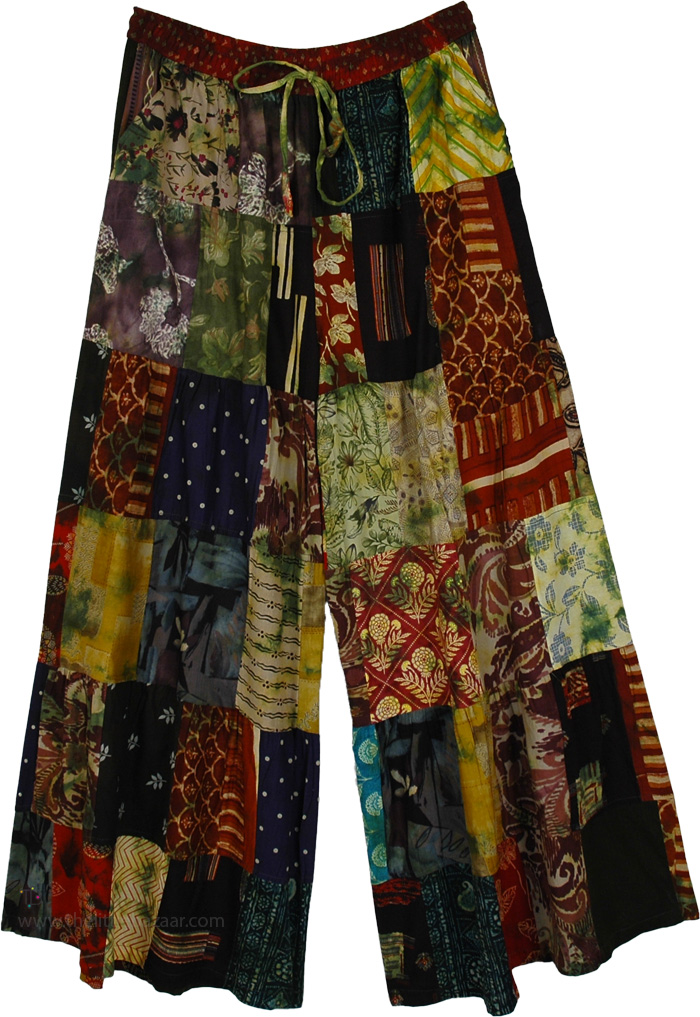 Flowy Jaipur Cotton Patchwork Boho Wide Leg Pants