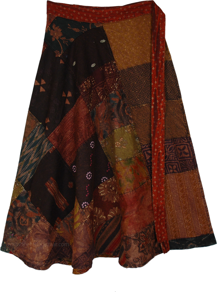 Earth Bark Boho Petite Patchwork Wrap Skirt
