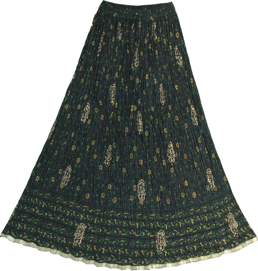 Dark Green Crinkle Long Skirt 