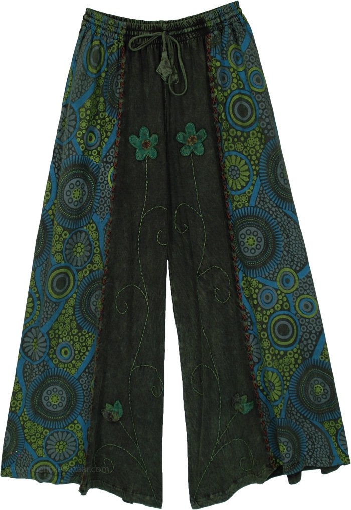 70s Flower Power Green Hippie Pants