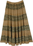 Tan Ikat Dobby Tiered Patchwork Maxi Skirt