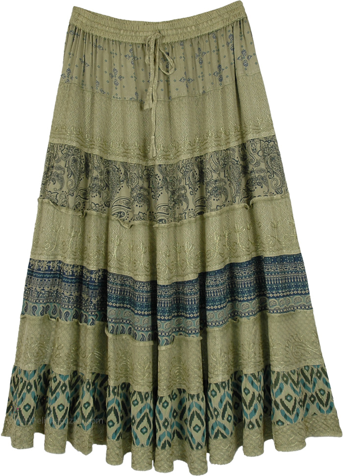 Coastal Earth Tiered Flowy Boho Maxi Skirt