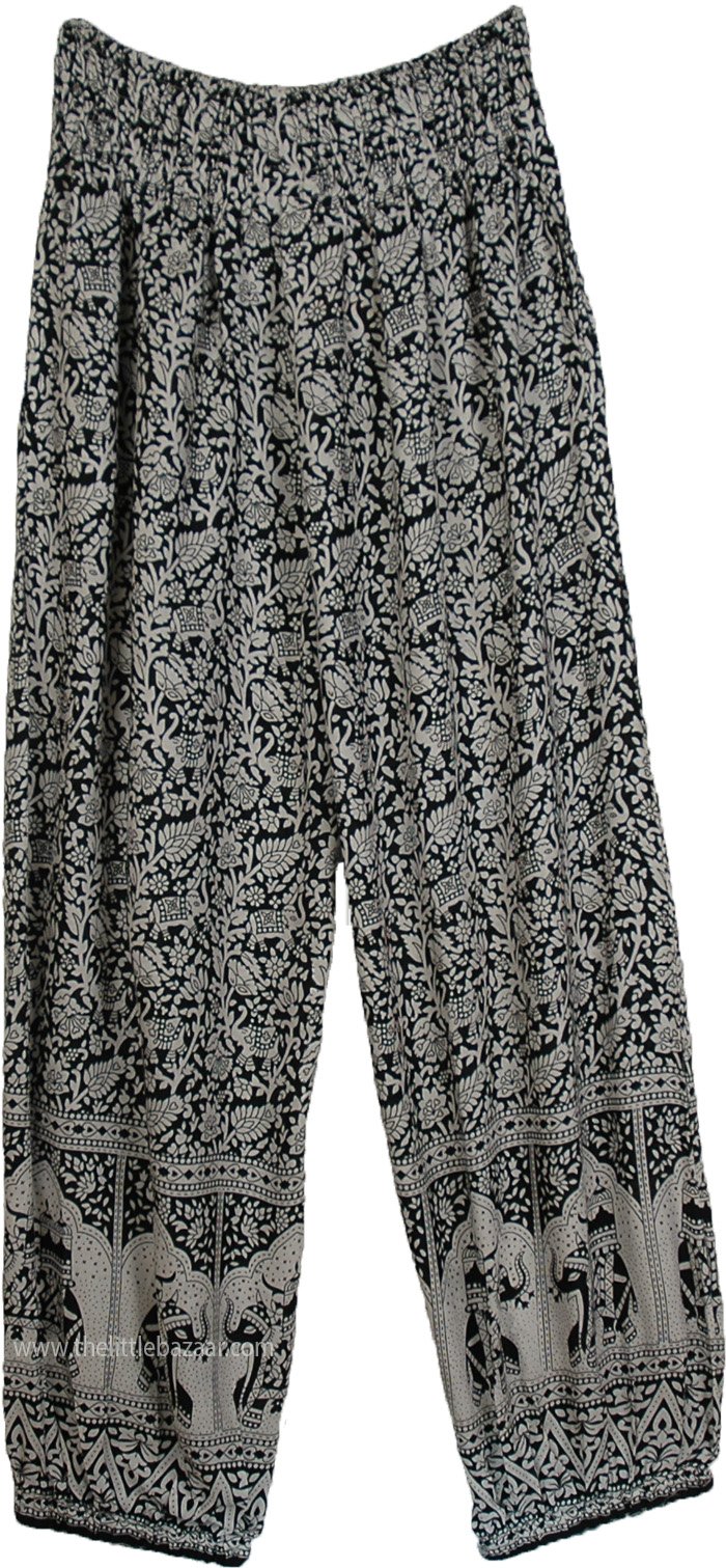 High Waist Loose Fit Gypsy Pants with Elephant Print
