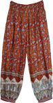 Gypsy Red Harem Pants with Blue Indian Elephant Pattern