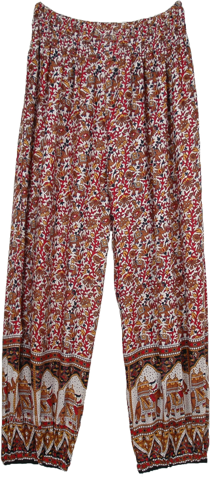 White Harem Pants with Traditional Elephant Print with Pockets ...