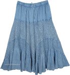 Cornflower Blue Maxi Skirt with Lace Work Tiers [6012]