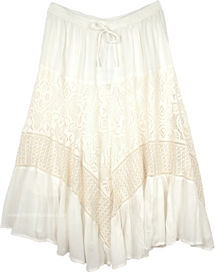 Snow Princess Skirt in Pure White with Chic Lace Tier
