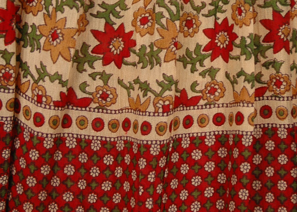 Carmine Red Rayon Long Skirt with Delicate Floral Designs