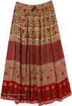Carmine Red Rayon Long Skirt with Delicate Floral Designs