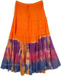 Rainbow Tie Dye Long Paneled Skirt in Bright Orange Color [6023]