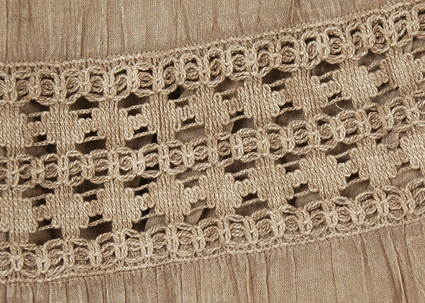 Malta Tiered Long Khaki Brown Skirt with Crochet Detail