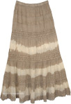 Beach Sand Brown Long Boho Tiered Skirt with Lace Work [6026]