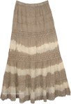 Malta Tiered Long Khaki Brown Skirt with Crochet Detail