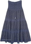 Steel Blue Tiered Long Skirt with Wide Crochet Waist