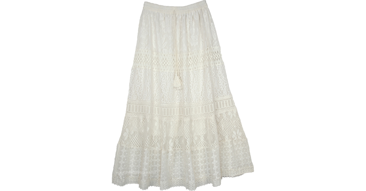 Dove White Intricate Floral Full Crochet Skirt | White | Crochet ...