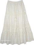 Powder White Lace Skirt with Floral Designs and Tiers [6033]