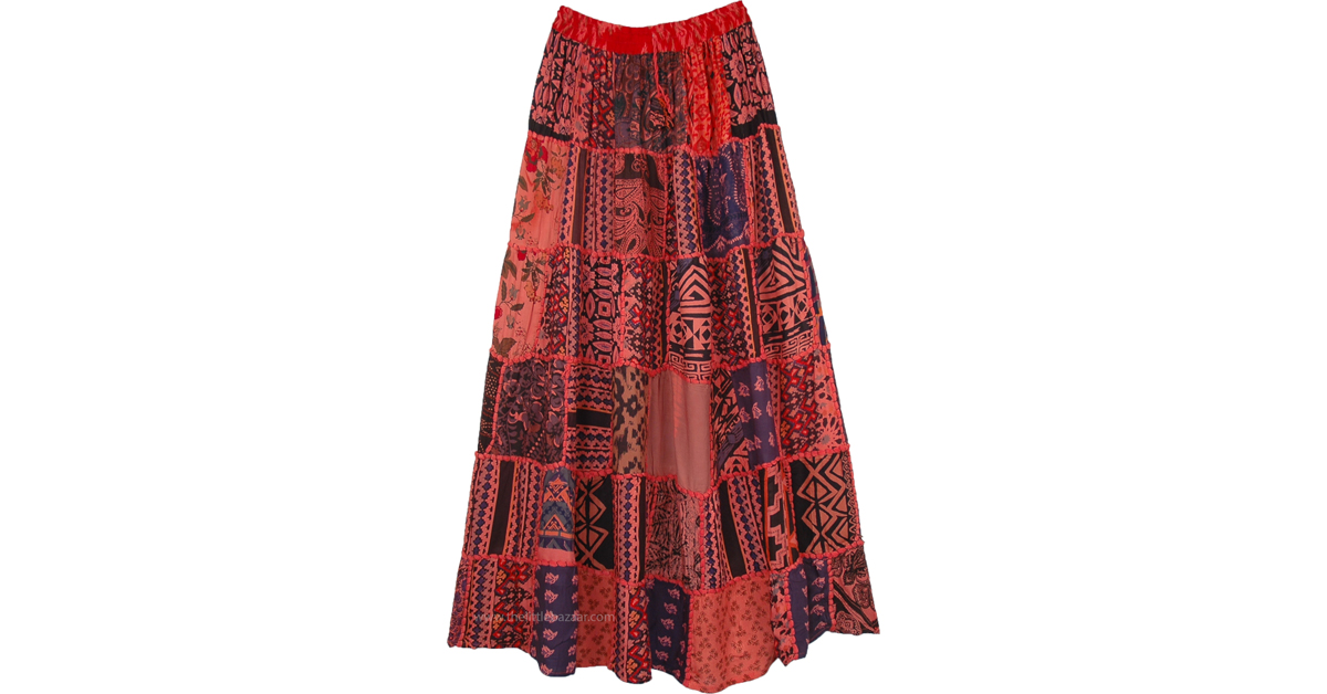 Spanish Punch Red Gypsy Patch Tribal Skirt | Red | Patchwork, Misses ...