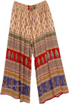 Indian Gypsy Loose Fit Pants in Peach with Leaf Print