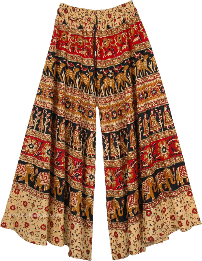 Floral Wide Leg Full Flare Cotton Elephants Pants for Women, Multicoloured