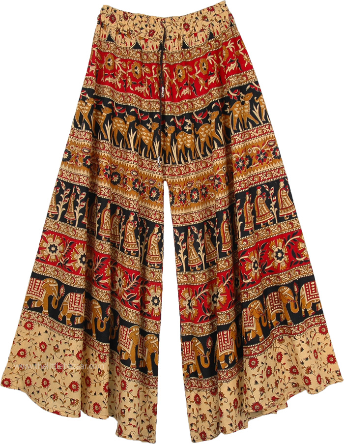 Floral Wide Leg Full Flare Cotton Elephants Pants for Women