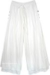 Wide Leg Pants in Solid White Color with Side Buttons and Double Layer [6045]