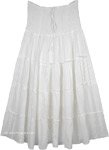 Indian Boho Tiered Skirt in White with Chikan and Lace Patches [6052]