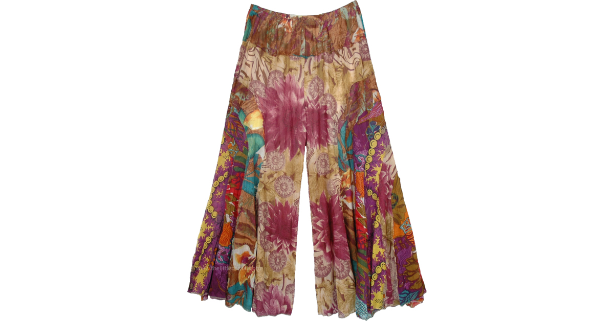 Floral Patchwork Boho Hippie Colorful Wide Legs Pants | Multicoloured ...