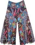 Curved Patch Flared Bohemian Palazzo Pants with Floral Print