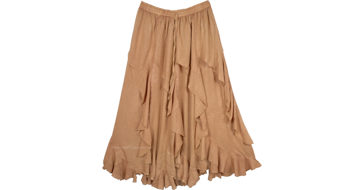 Western Curved Tier Frill Skirt in Tan Beige Crunch | Beige | Stonewash ...