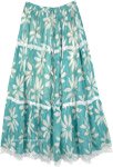 Flared Panel Floral Skirt in Sea Green and White with Lace [6062]