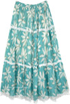 Sea Green Floral Printed Maxi Skirt with Lacework