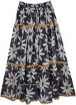 Charade Blue and White Printed Full Maxi Gypsy Skirt