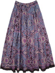 Indigo Blue and Purple Printed Full Maxi Gypsy Skirt 