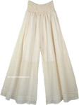 Wide Leg Full Length Summer Cotton Pants in Cool Ivory