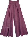 Fully Flared Wild Plum Colored Palazzo Pants with Pin Tucks at Hem [6074]