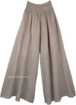 Earth Tone Wide Leg Cotton Palazzo Pants with Shirred Waist